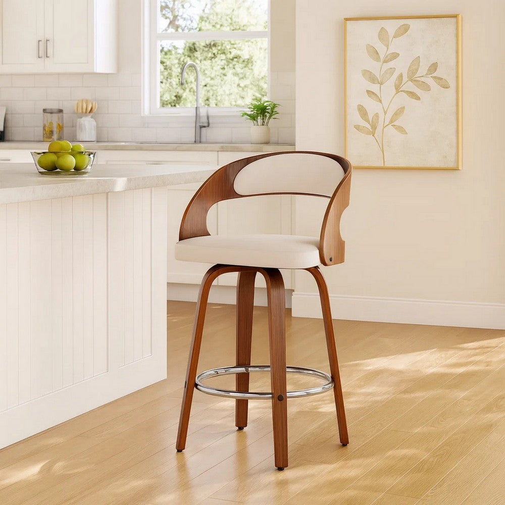 Barstool | Mid Century | Curved Back Swivel | Cream