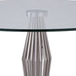 Round Glass Top Dining Table with Geometric Pedestal Base Silver By Casagear Home BM237224