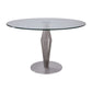 Round Glass Top Dining Table with Geometric Pedestal Base, Silver By Casagear Home