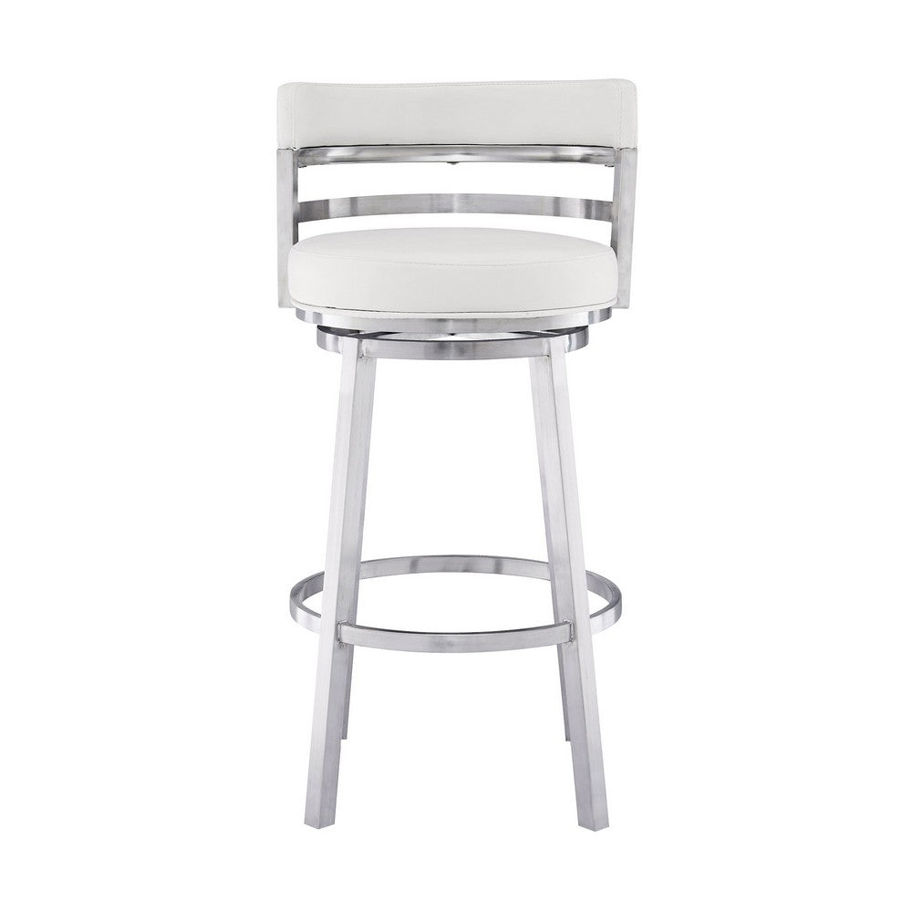 Barstool | Faux Leather | Curved Back | Swivel Mechanism | White