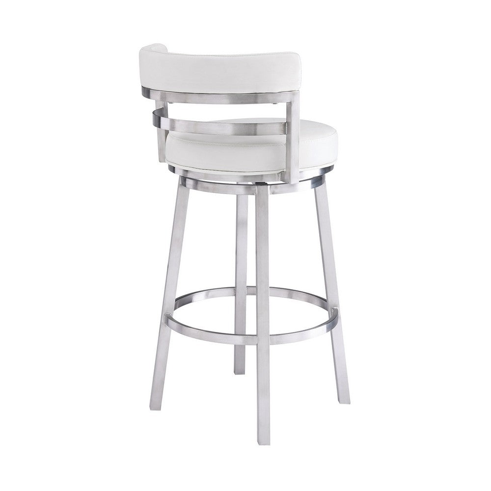 Barstool | Faux Leather | Curved Back | Swivel Mechanism | White