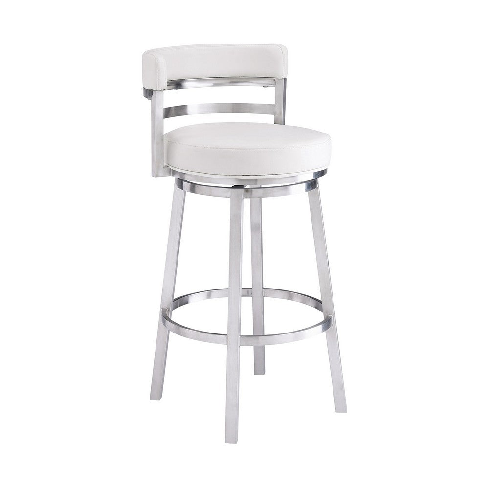 Barstool | Faux Leather | Curved Back | Swivel Mechanism | White