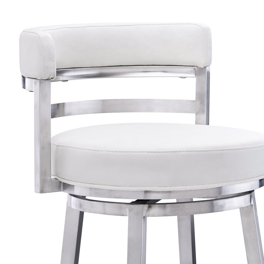 Barstool | Faux Leather | Curved Back | Swivel Mechanism | White