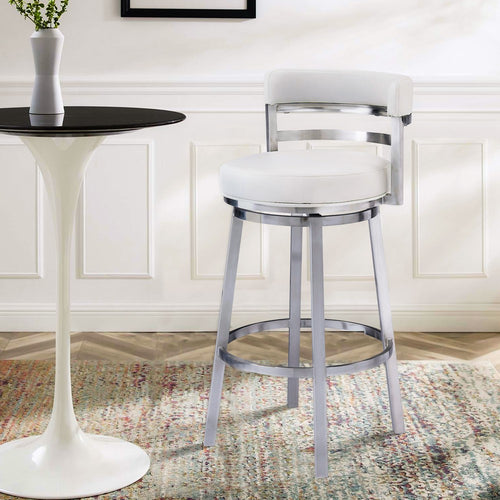 Barstool | Faux Leather | Curved Back | Swivel Mechanism | White