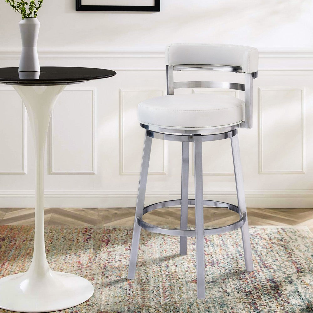 Barstool | Faux Leather | Curved Back | Swivel Mechanism | White