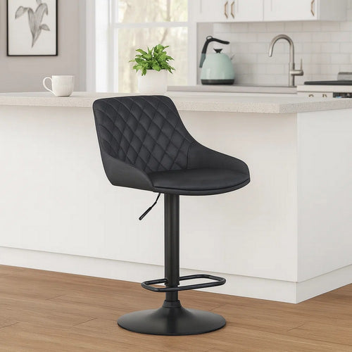 Barstool | Metal & Faux Leather | Adjustable Height | Black