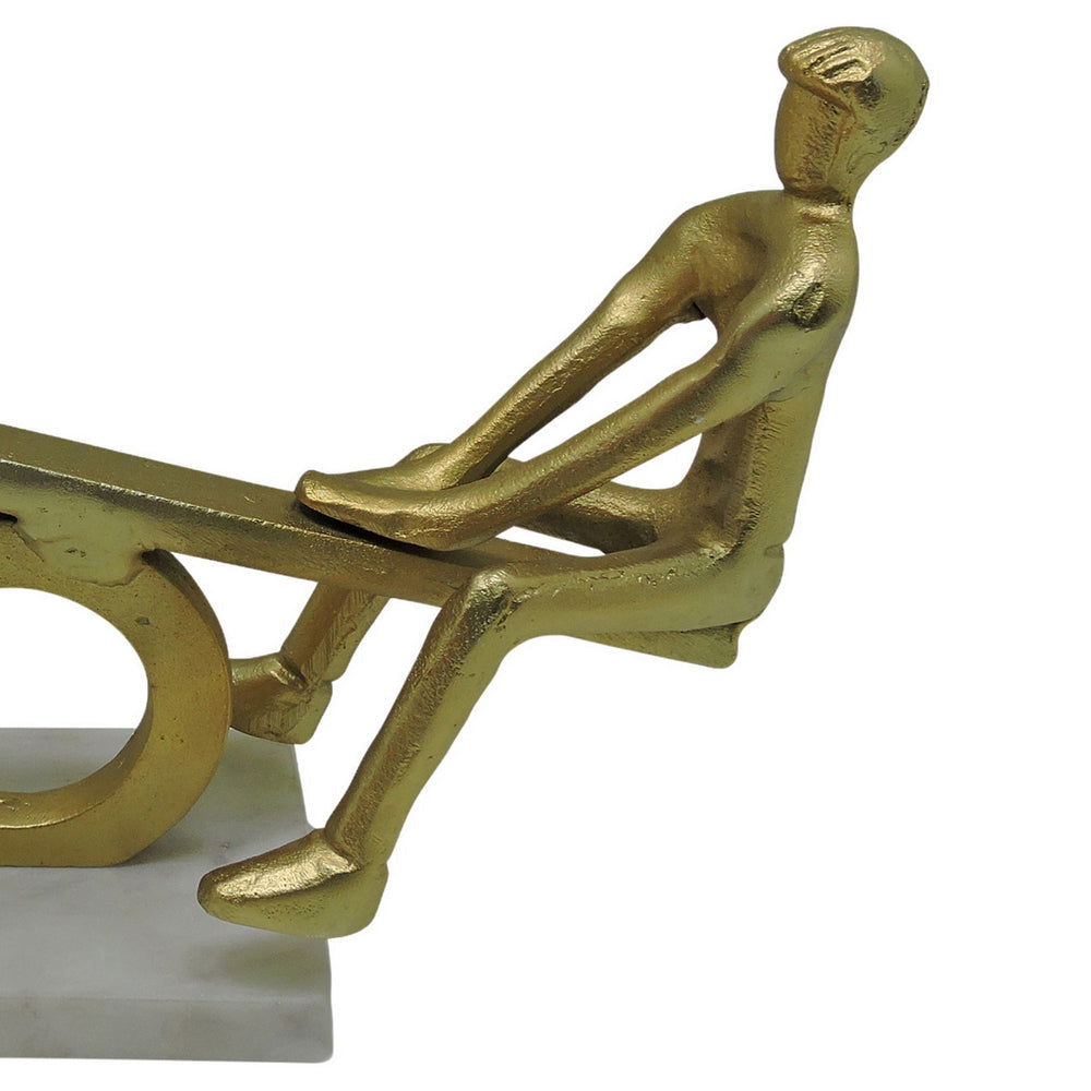 17 Inches Metal Couple on Seesaw Sculpture Gold By Casagear Home BM237380