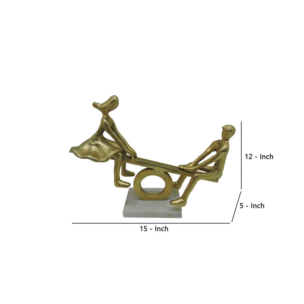 17 Inches Metal Couple on Seesaw Sculpture Gold By Casagear Home BM237380