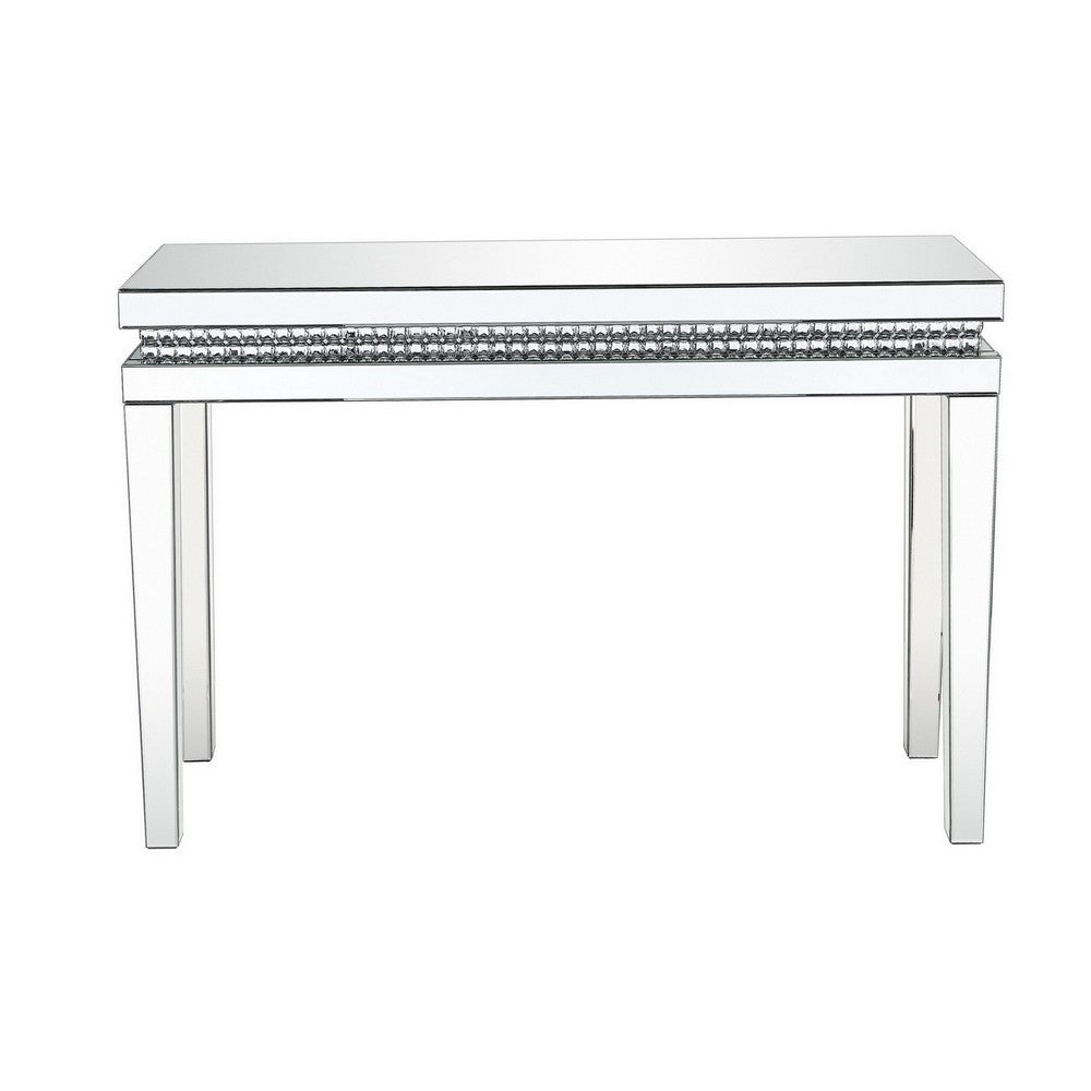 Mirror Inlay Sofa Table with Faux Crystal Accents Silver By Casagear Home BM238106