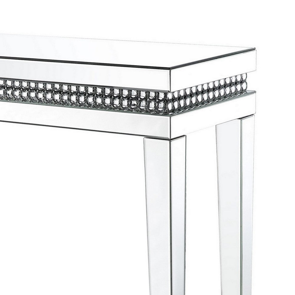 Mirror Inlay Sofa Table with Faux Crystal Accents Silver By Casagear Home BM238106