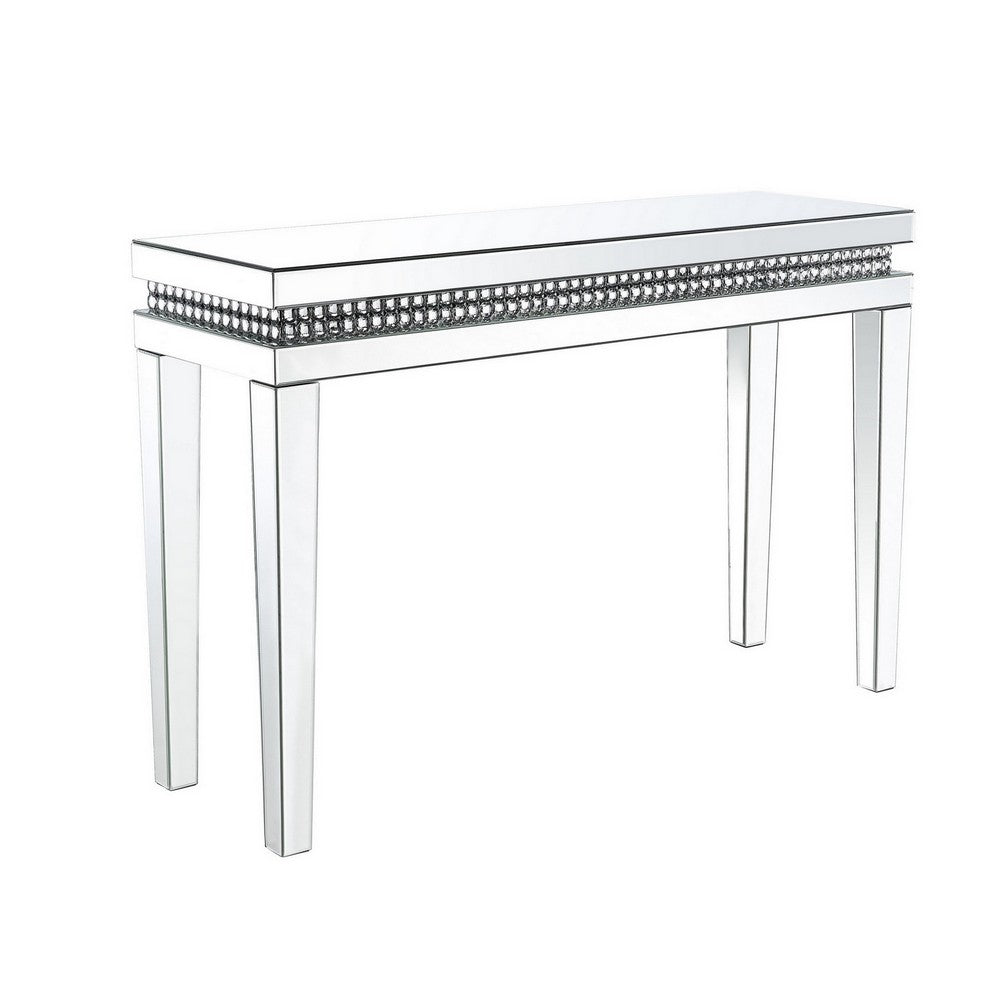 Mirror Inlay Sofa Table with Faux Crystal Accents Silver By Casagear Home BM238106