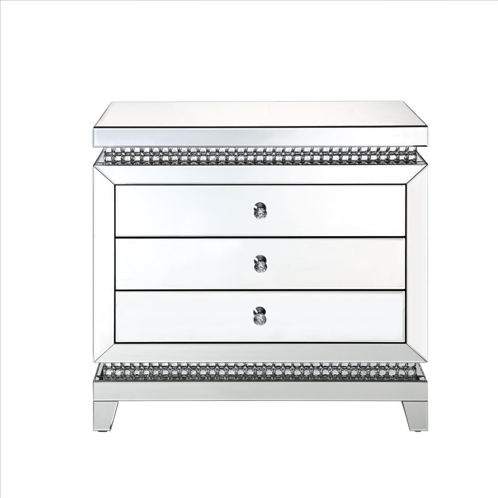 3 Drawer Mirrored Chest with Faux Crystal Inlays Silver By Casagear Home BM238116