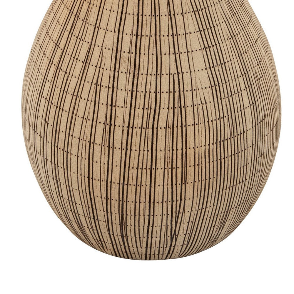 Pot Bellied Shape Ceramic Vase with Sleek Flared Neck Beige By Casagear Home BM238121