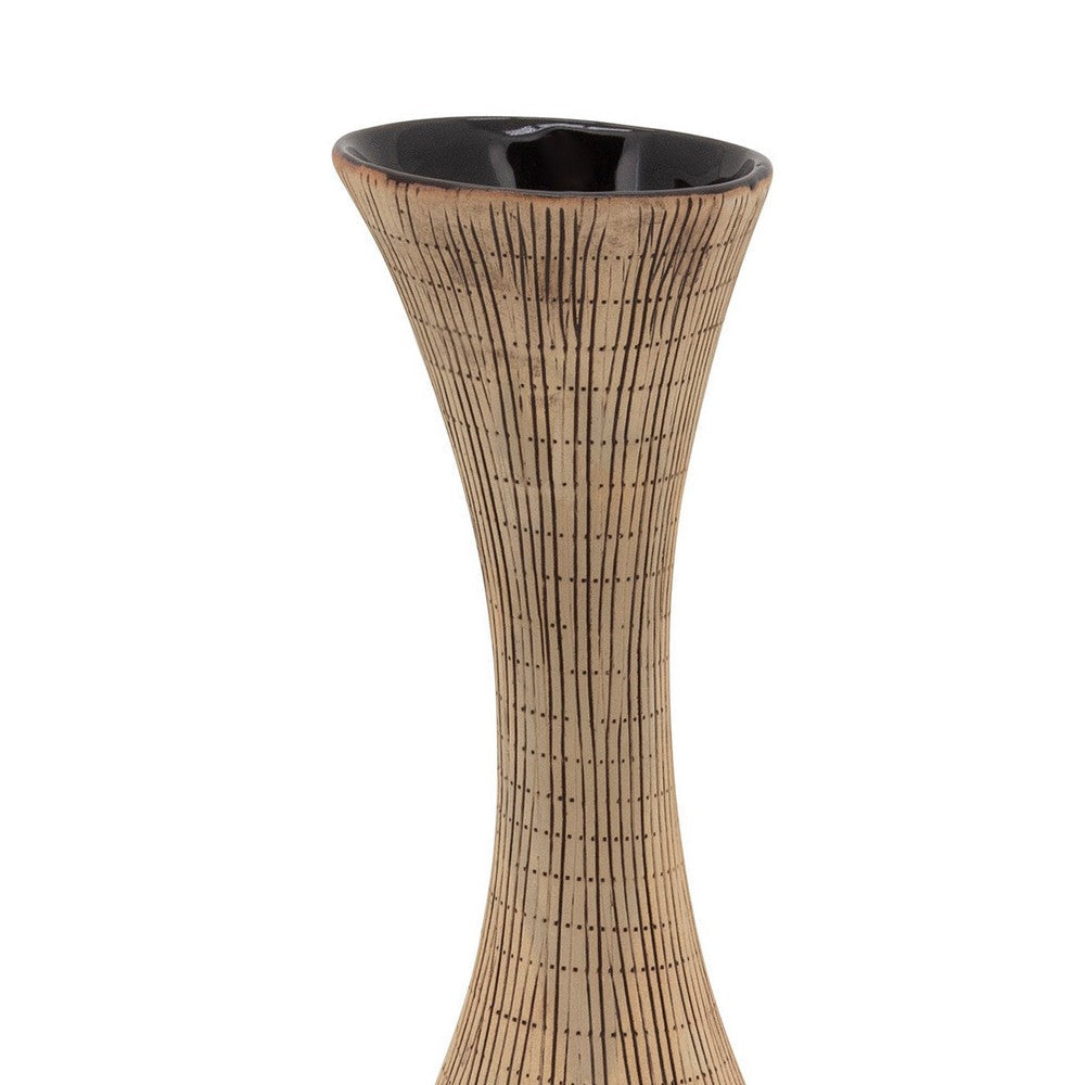 20’’ Pot Bellied Shape Ceramic Vase with Sleek Flared Neck Beige By Casagear Home BM238123