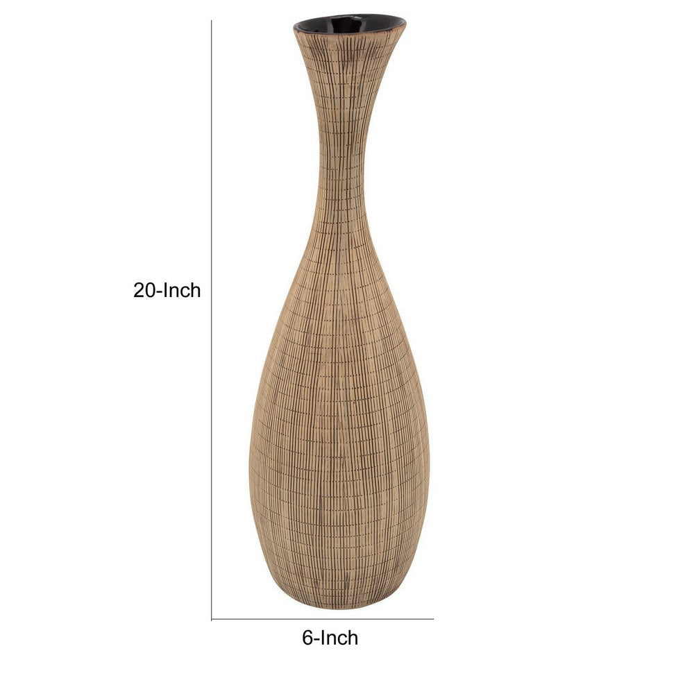 20’’ Pot Bellied Shape Ceramic Vase with Sleek Flared Neck Beige By Casagear Home BM238123