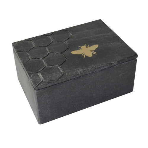 Marble Box | Rectangular | Bee Accent | Hex Pattern | Black