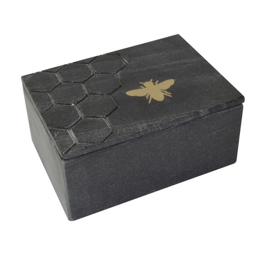 Marble Box | Rectangular | Bee Accent | Hex Pattern | Black
