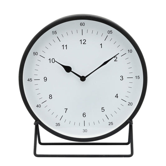 Table Clock | Metal | Round Shaped | Dual Curved Base | Black