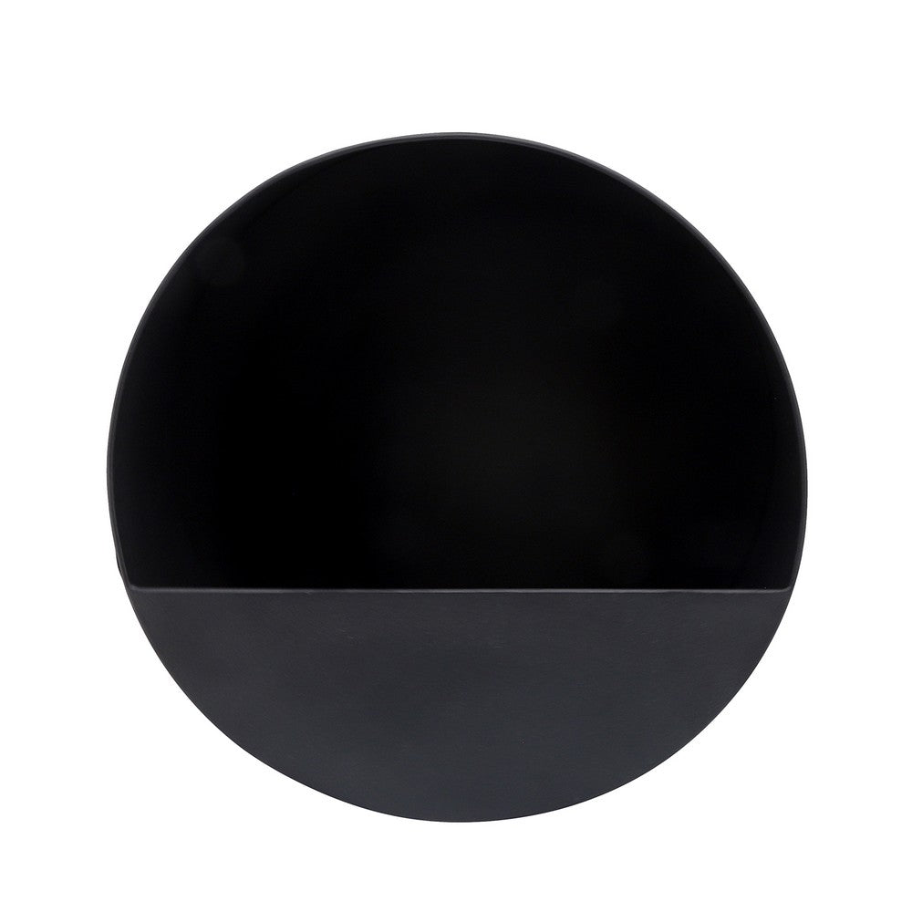 Metal Round Shaped Planter with Mounting Hanger Black Set of 2 By Casagear Home BM238178