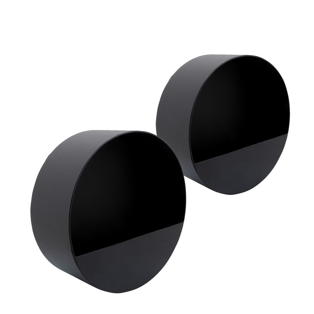 Metal Round Shaped Planter with Mounting Hanger Black Set of 2 By Casagear Home BM238178