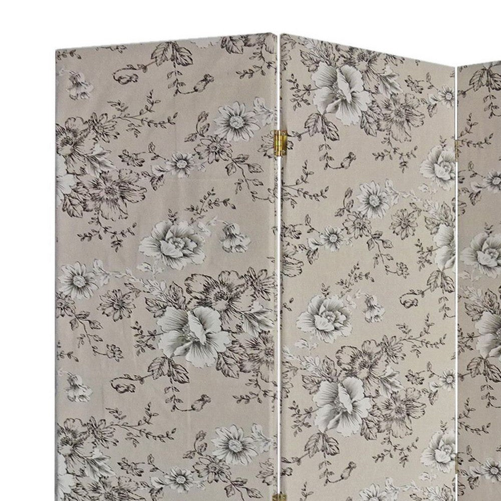 Room Divider | 71" | 3 Panel Fabric | Floral Print | Gray