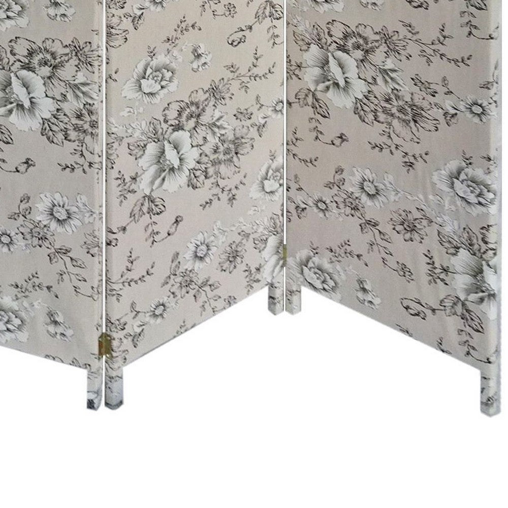 Room Divider | 71" | 3 Panel Fabric | Floral Print | Gray