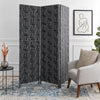 71 Inch 3 Panel Fabric Room Divider with Geometric Print, Black