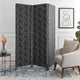 71 Inch 3 Panel Fabric Room Divider with Geometric Print, Black