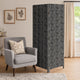 71 Inch 3 Panel Fabric Room Divider with Geometric Print, Black