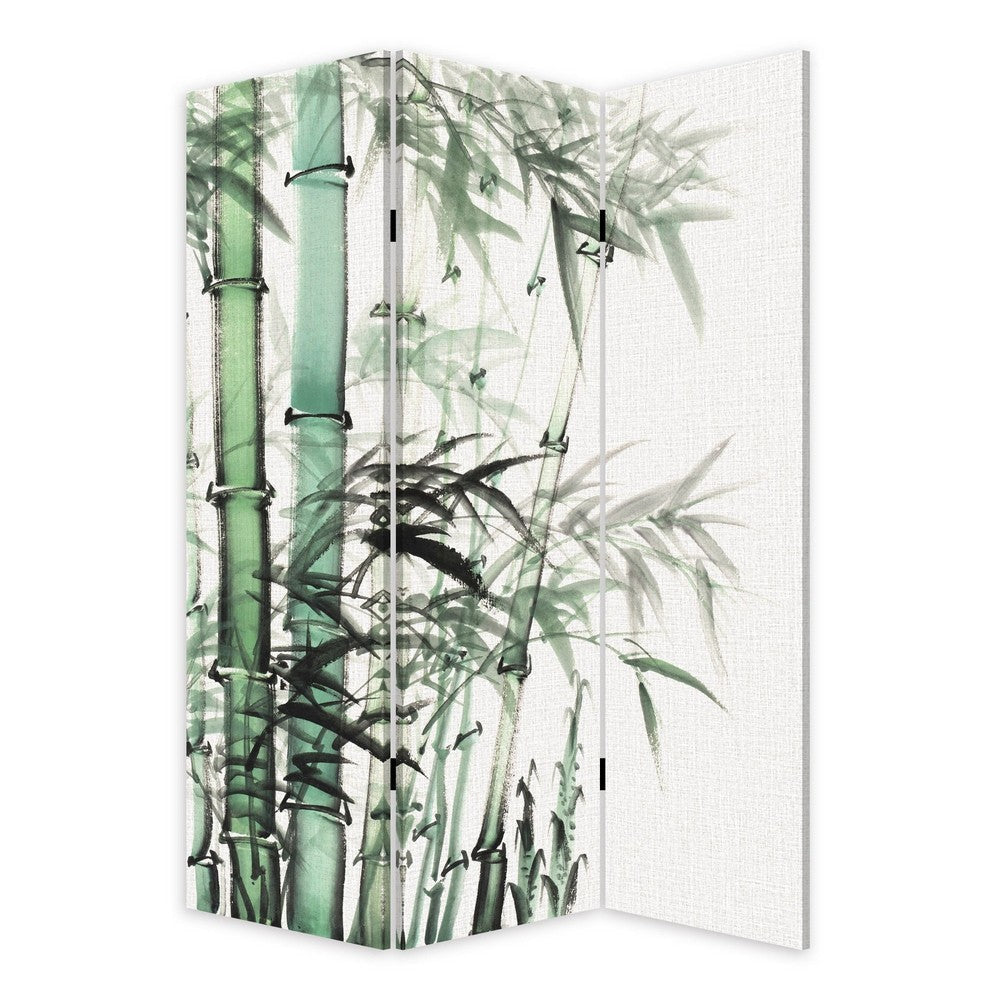 72 Inch 3 Panel Canvas Room Divider with Bamboo Print,Multicolor BM238286