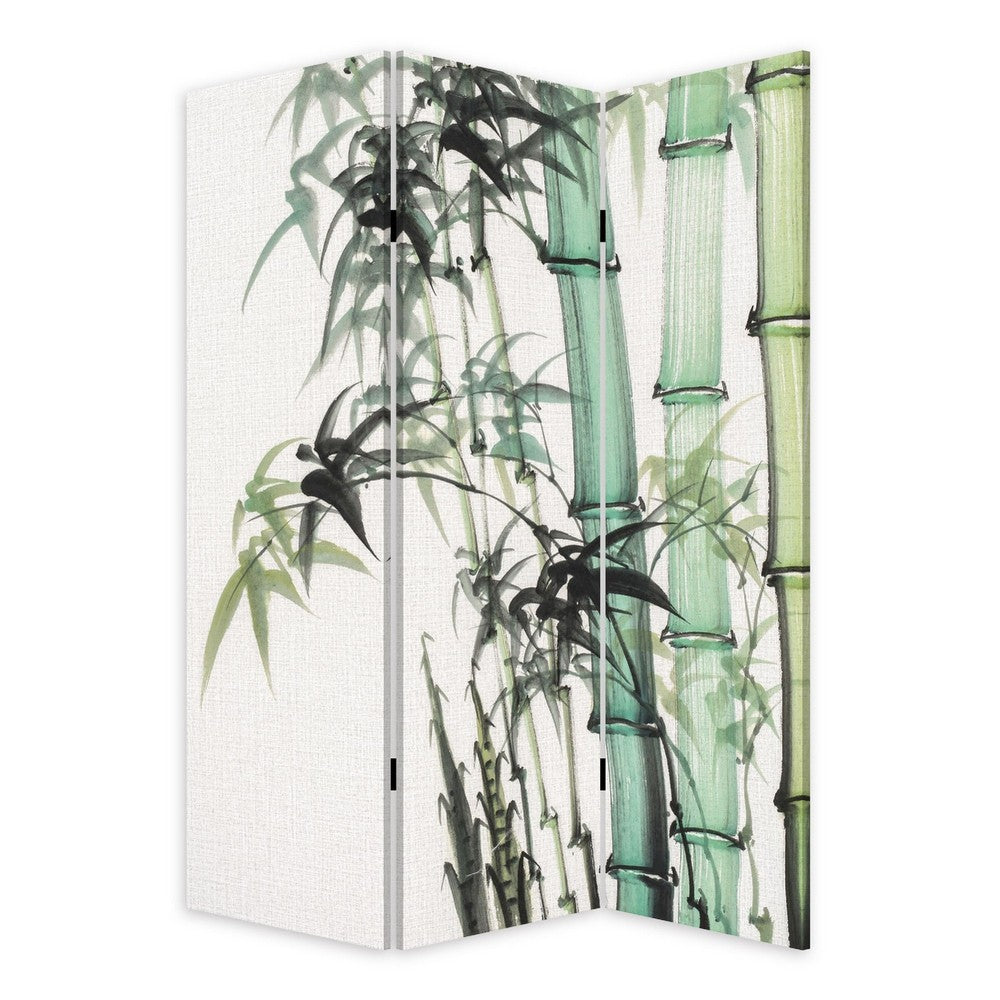 72 Inch 3 Panel Canvas Room Divider with Bamboo Print,Multicolor