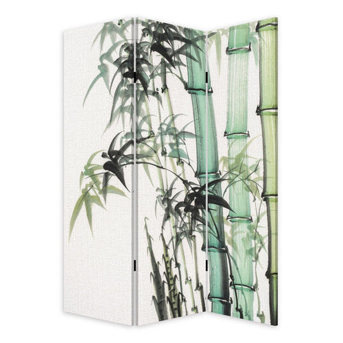 72 Inch 3 Panel Canvas Room Divider with Bamboo Print,Multicolor