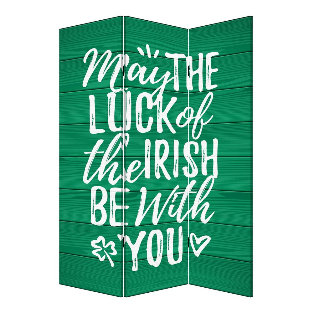 72 Inch 3 Panel Canvas St Patricks Day Print Room Divider,Green