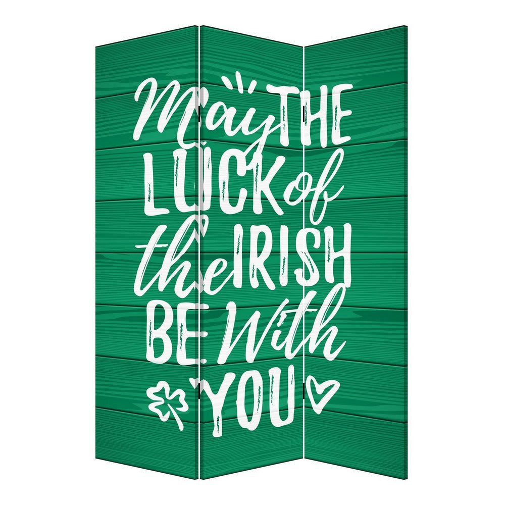 72 Inch 3 Panel Canvas St Patricks Day Print Room Divider,Green BM238287