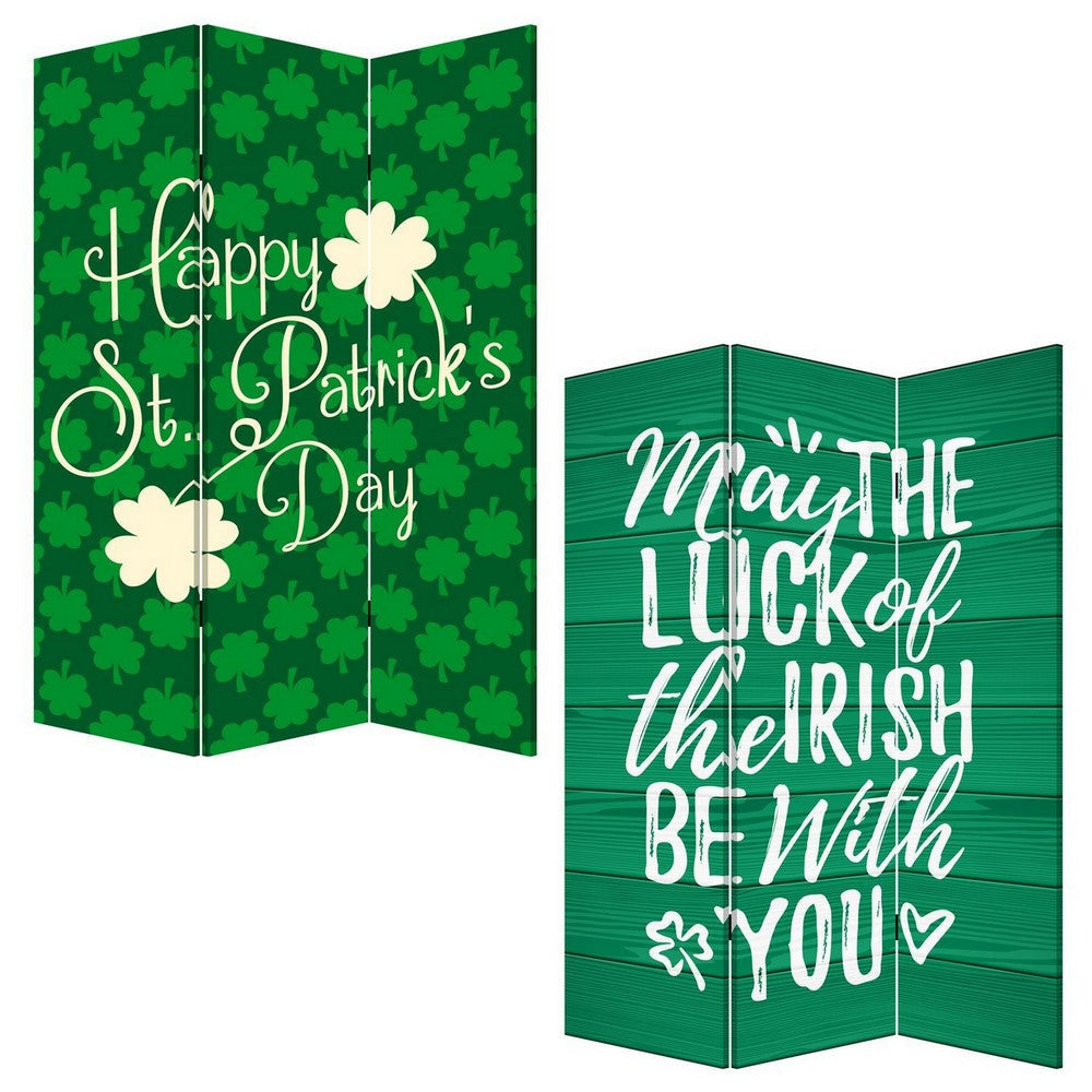 72 Inch 3 Panel Canvas St Patricks Day Print Room Divider,Green BM238287