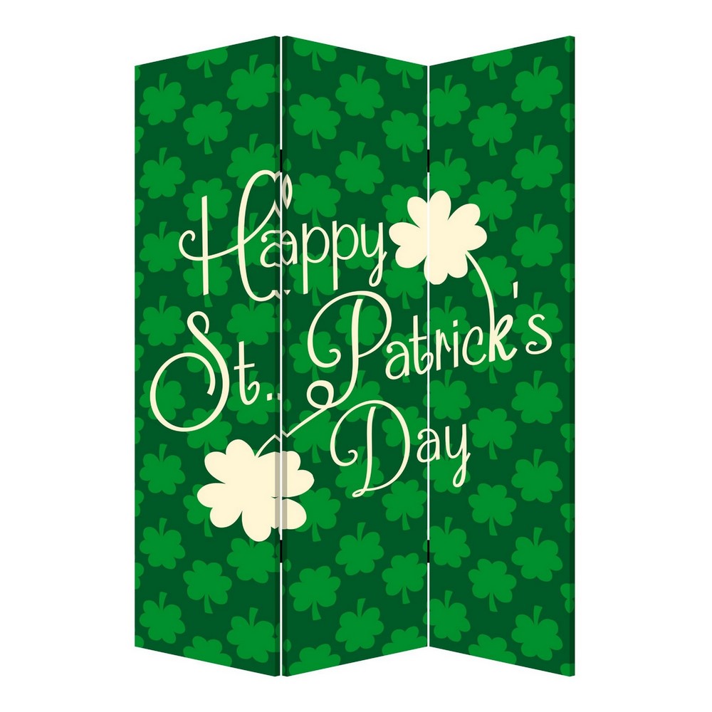 72 Inch 3 Panel Canvas St Patricks Day Print Room Divider,Green
