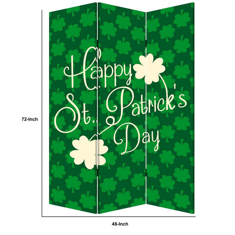 72 Inch 3 Panel Canvas St Patricks Day Print Room Divider,Green BM238287