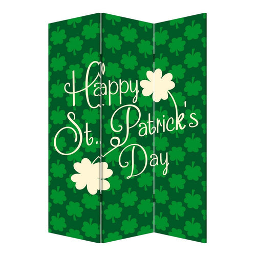 72 Inch 3 Panel Canvas St Patricks Day Print Room Divider,Green