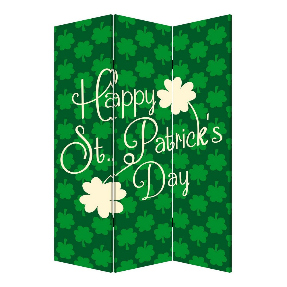 72 Inch 3 Panel Canvas St Patricks Day Print Room Divider,Green