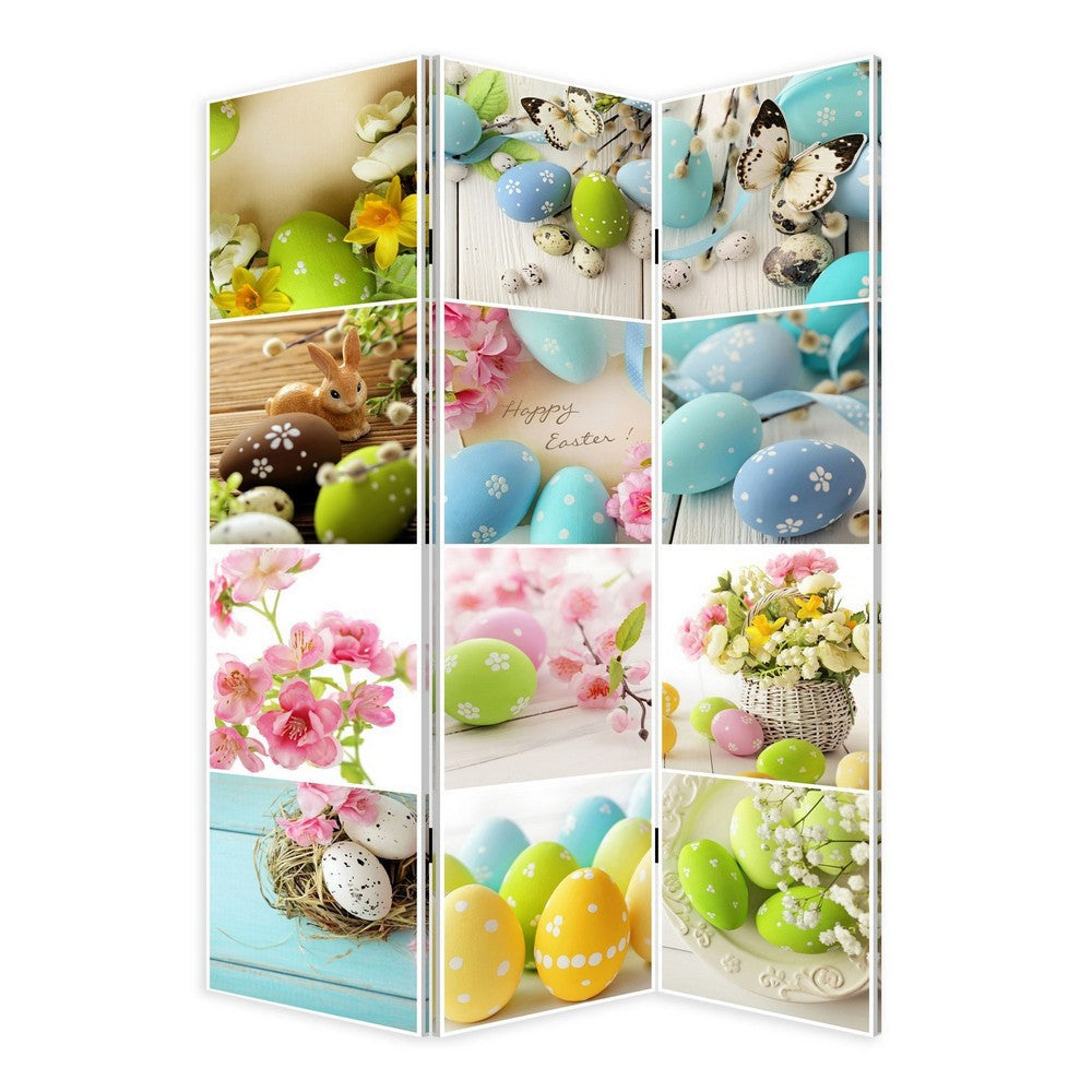 72 Inch 3 Panel Canvas Room Divider with Easter Print,Multicolor BM238288