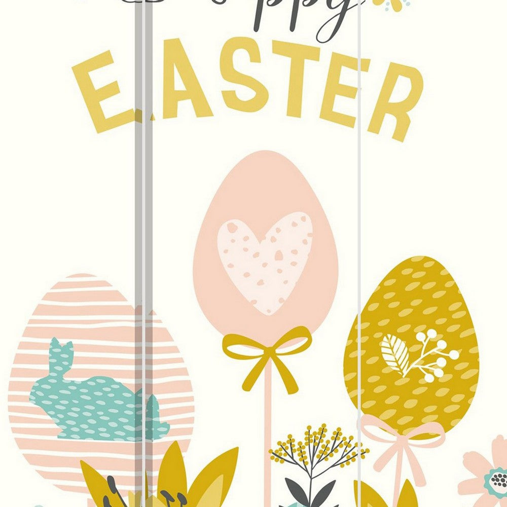 72 Inch 3 Panel Canvas Room Divider with Easter Print,Multicolor
