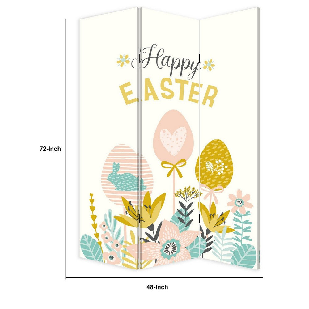 72 Inch 3 Panel Canvas Room Divider with Easter Print,Multicolor