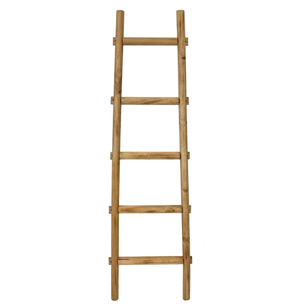 59 Inch Wooden Decorative Ladder with 5 Steps, Brown