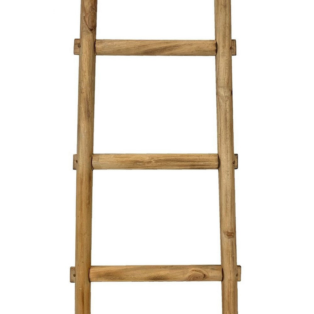 59 Inch Wooden Decorative Ladder with 5 Steps Brown BM238296