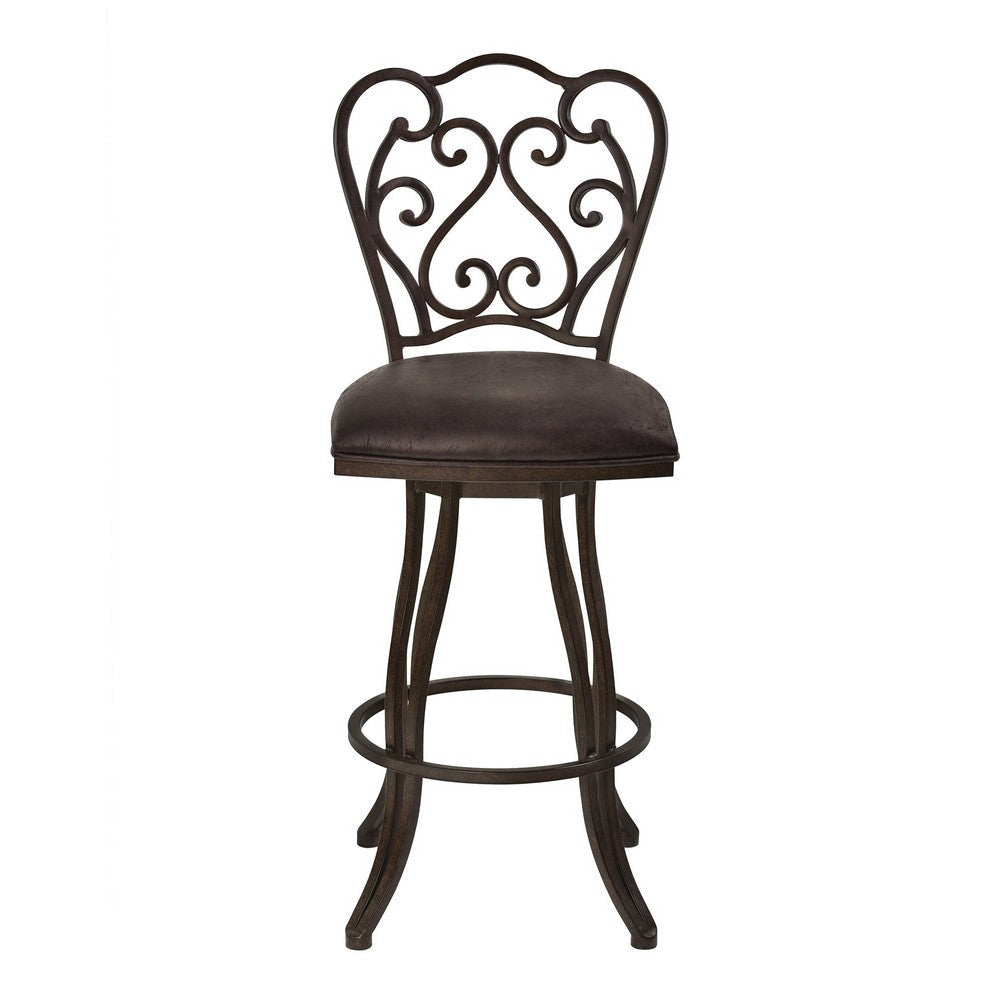 Metal Scroll Design Open Back Barstool with Fabric Padded Seat Gray - BM238332 By Casagear Home BM238332