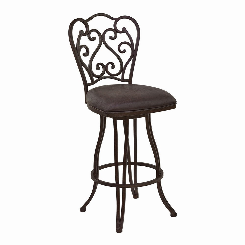 Metal Scroll Design Open Back Barstool with Fabric Padded Seat, Gray - BM238332 By Casagear Home