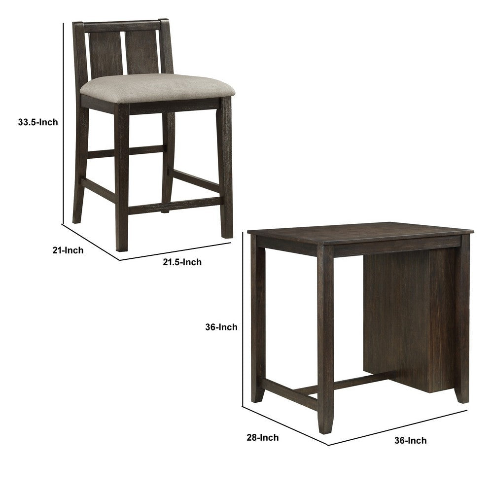 Wooden 3 Piece Counter Set with USB Plugin and Panel Back Chair Brown By Casagear Home BM238346