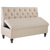 53 Inches Button Tufted Fabric Storage Bench with Turned Legs, Beige - BM238375 By Casagear Home