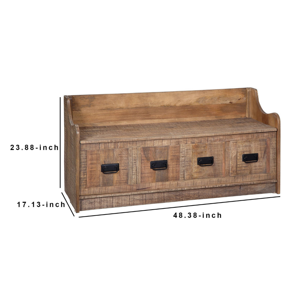 48 Inches Lift Top Storage Bench with Fake Drawer Design, Brown - BM238376 By Casagear Home