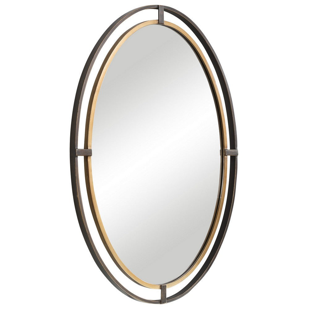Sleek Open Double Metal Frame Oval Mirror Rustic Bronze BM239289